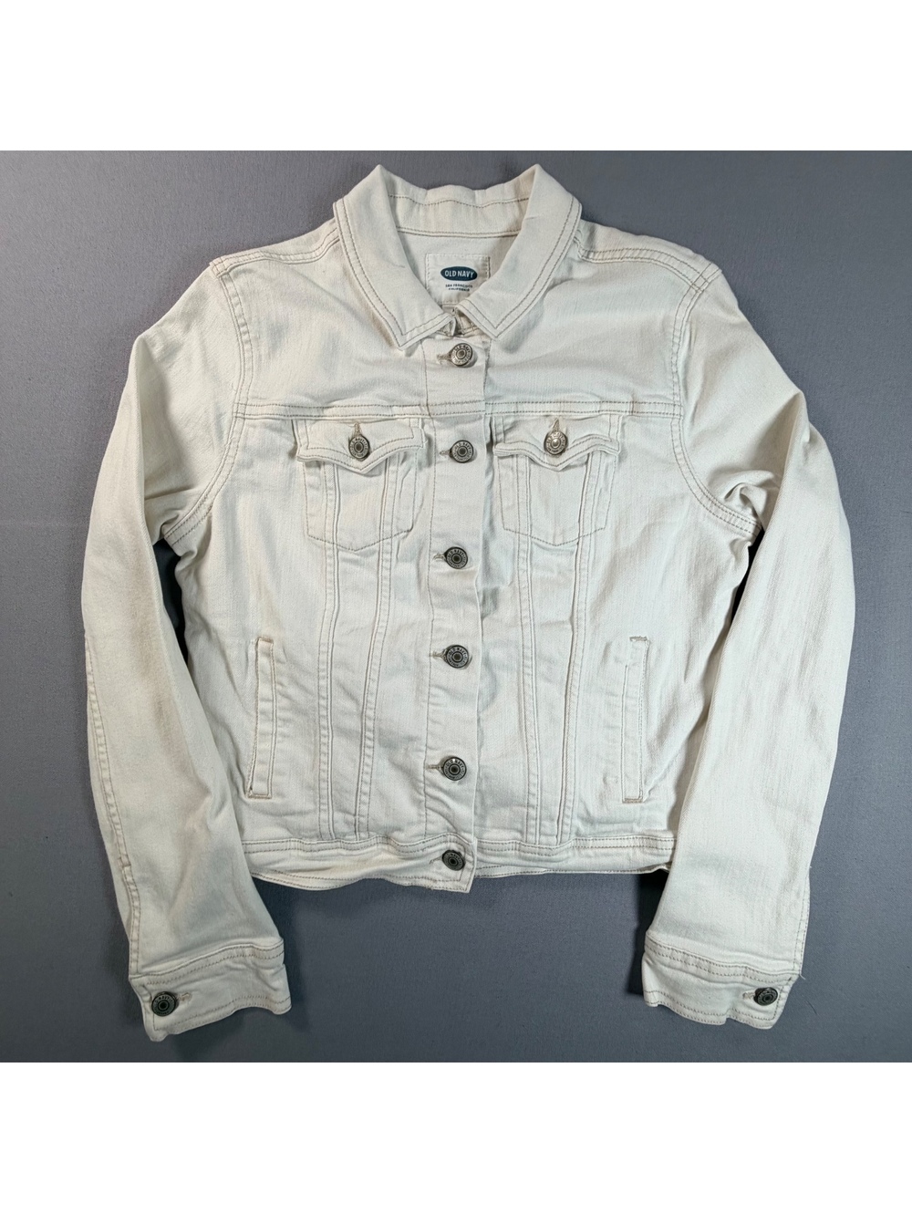 Vintage Old Navy Denim Jacket Womens M White Off White Trucker Jean Jacket